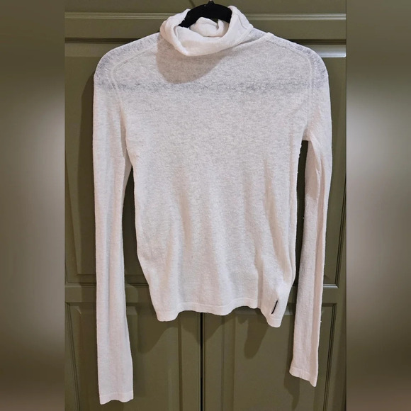 Calvin Klein white wool & nylon long sleeve turtle neck top - Picture 1 of 6